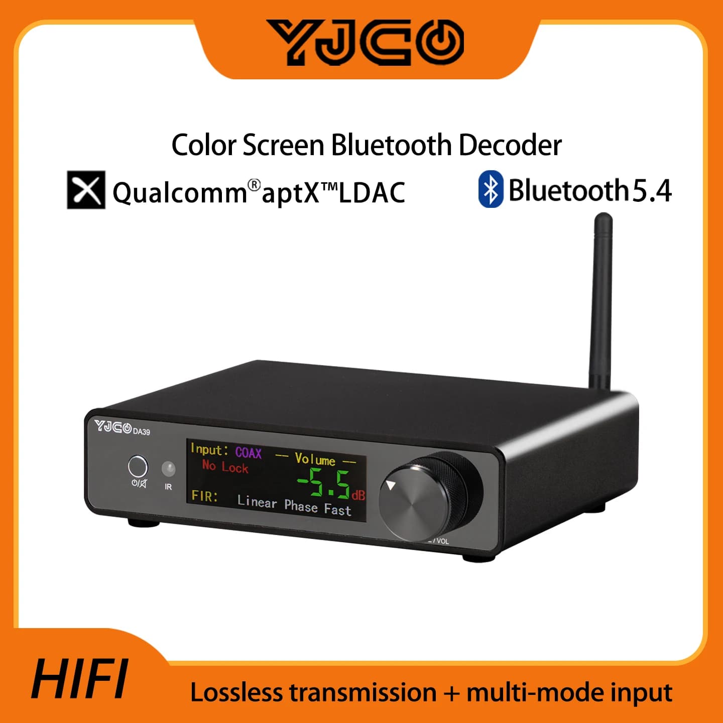 YJCO DA39 DAC de Alta Gama, Audio Hi-Fi sin Pérdidas, Decodificador ES9039Q2M, Control Remoto, USB, Entradas COAX y OPT, Bluetooth LDAC para Hogar y