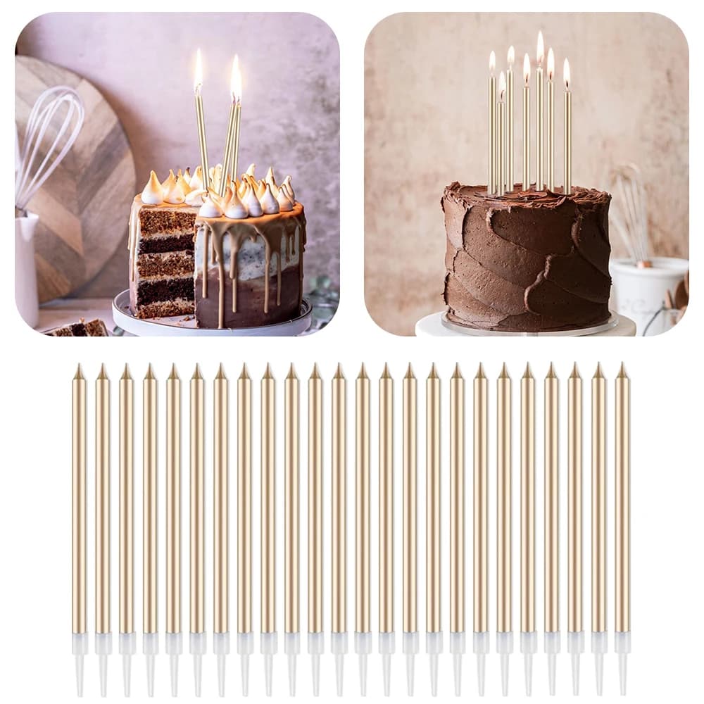 24/12 Velas Doradas para Decoración de Pasteles, Adorno para Pasteles de Cumpleaños, Bodas y Fiestas, Suministros de Decoración DIY