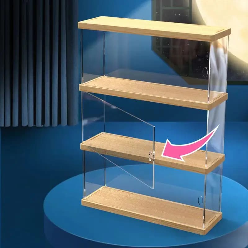 Caja de almacenamiento acrílica transparente de 1-3 niveles para juguetes de caja ciega, vitrina de modelo de coche ensamblada con puerta, escaparate