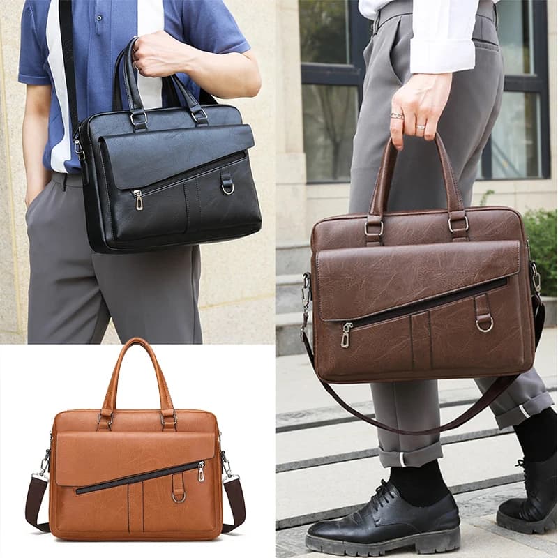 Maletín grande para hombre, bolso de cuero PU, ordenador, portátil, documentos, hombro, bandolera de negocios, bolso lateral cruzado para hombre