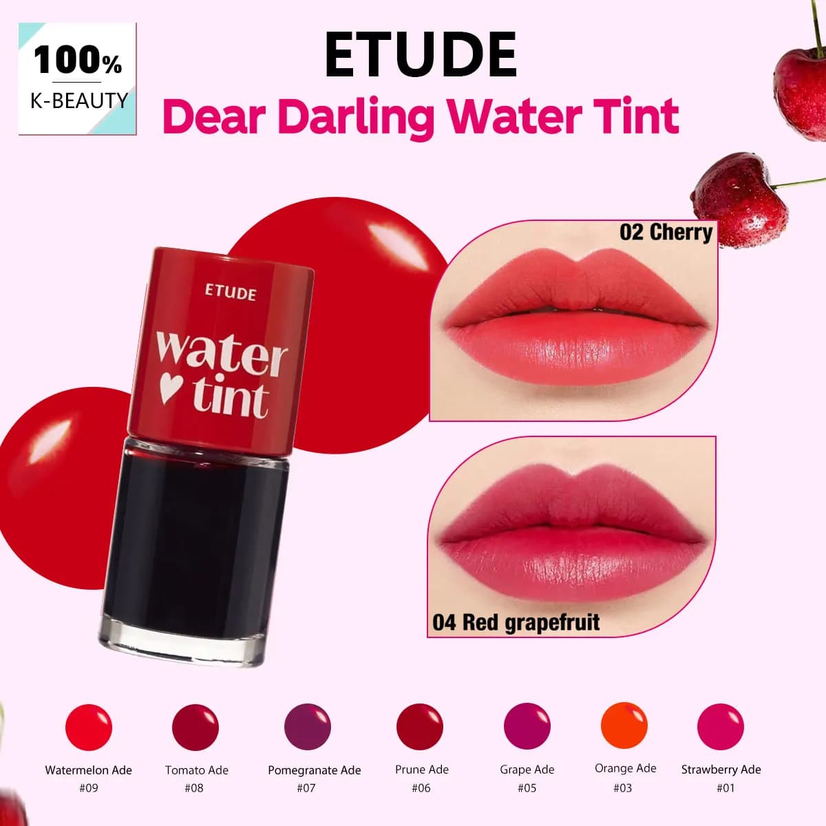 Tinte Labial Dear Darling de ETUDE, No Pegajoso y Transpirable, Acabado Transparente Tipo Acuarela, Cosmético Coreano, K-Beauty, Maquillaje Coreano