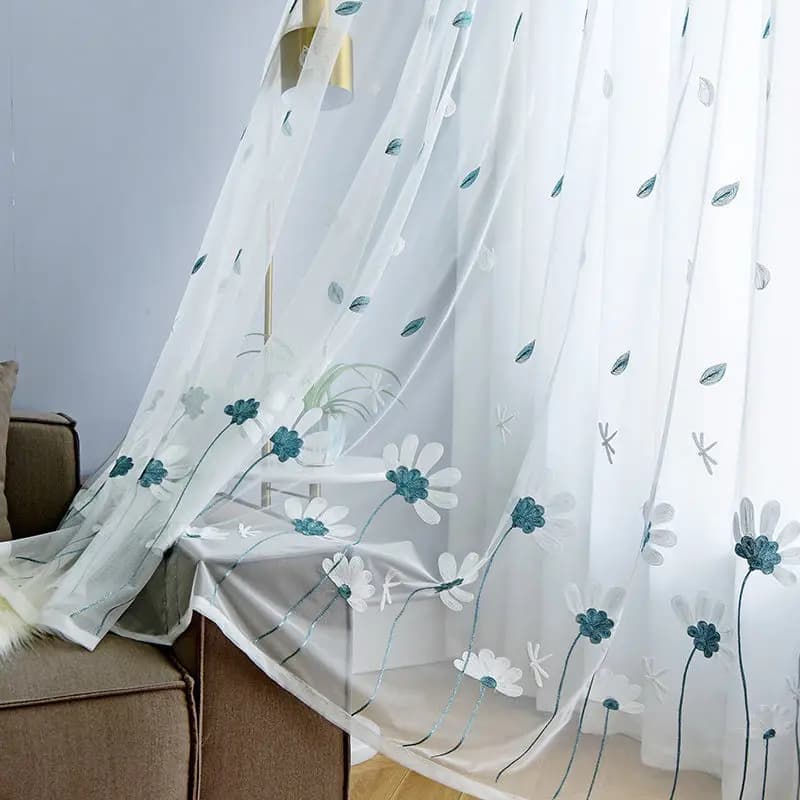 Cortina de gasa con bordado fresco pequeño de flores coreanas para dormitorio y sala de estar 1 unidad