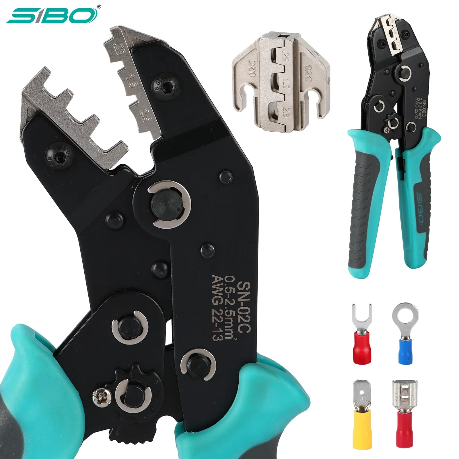 Juego de herramientas de prensado de cables profesional SN-02C, Kit de conectores eléctricos preaislados para terminales a tope/anillo/de pala y