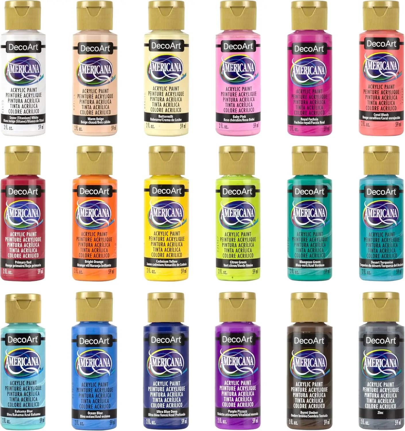 Pinturas Acrílicas Americana Decoart 2fl Oz/59ml, Acrílico a Base de Agua para Estampado, Decoración del Hogar, Pintura sobre Tela, Uso en Madera y