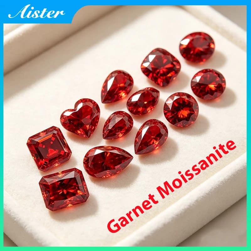 Piedras de moissanita de color granate con certificado GRA redondo/pera/ovalado/esmeralda/corazón/cojín/princesa/assalto/corte radiante