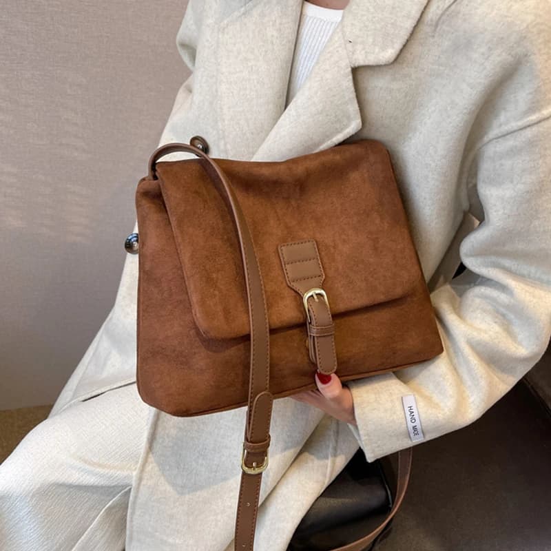 Bolsos de hombro de cuero PU suave de gamuza marrón Vintage para mujer, de gran capacidad bolso cruzado, bolso de mano de alta calidad, bolsos Hobo