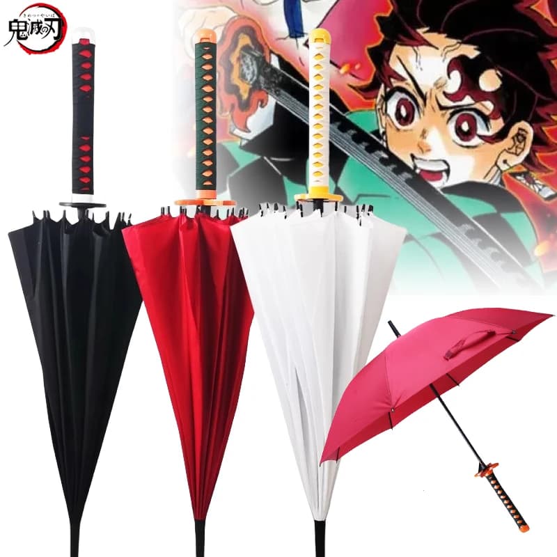 Paraguas Demon Slayer Katana de Anime, Parasol largo Ninja Kimetsu No Yaiba Tanjirou Cosplayer, espada samurái, paraguas con mango Katana