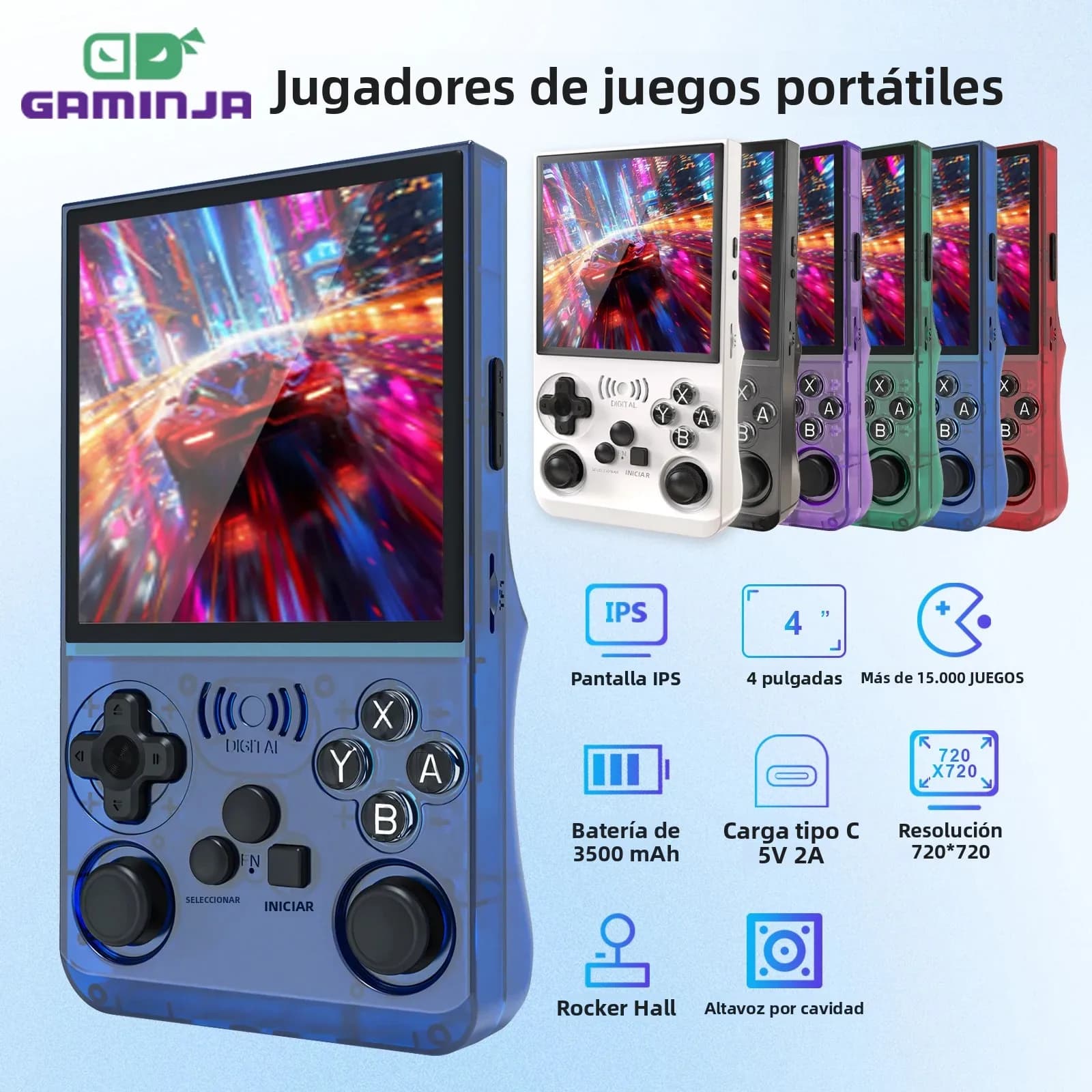 Consola de videojuegos portátil GAMINJA ANS13, más de 15000 juegos, Linux incorporado, pantalla IPS de 4,0 pulgadas, consola de juegos portátil de