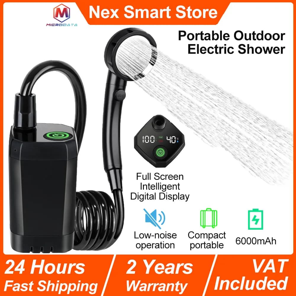 Ducha eléctrica portátil para exteriores, ducha de acampada de 6000mAh, pantalla Digital inteligente de pantalla completa recargable para acampar y