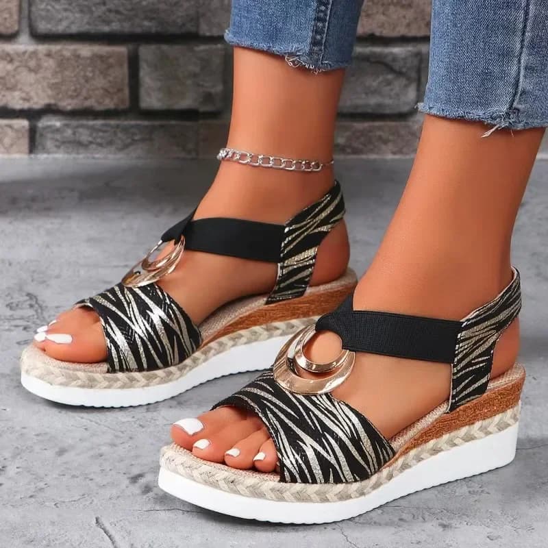 Sandalias de cuña para mujer, sandalias de plataforma con estampado de serpiente de verano 2025, zapatos de gladiador, sandalias informales cómodas