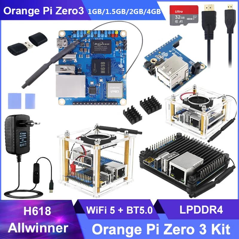 Naranja Pi Zero3 4GB 2GB 1GB 1,5 GB RAM Allwinner H618 64 bits 16MB SPI Flash doble banda WiFi5 + BT5.0 Gigabit LAN naranja Pi cero 3