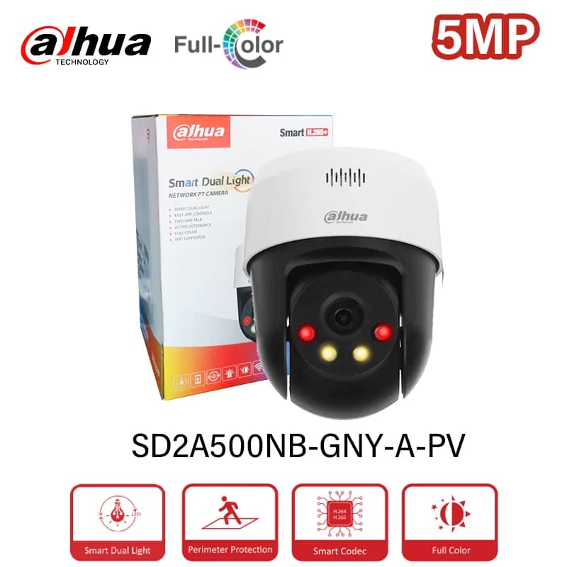 Dahua-cámara PT de red de luz Dual inteligente a todo Color, 5MP, SD2A500NB-GNY-A-PV, alarma de luz y sonido para exteriores, detección