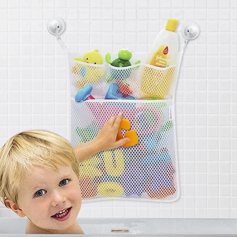 Juguetes de baño para Baby Shower, malla de almacenamiento de juguetes blanca para bebés y niños con fuertes ventosas, bolsa de juguetes,