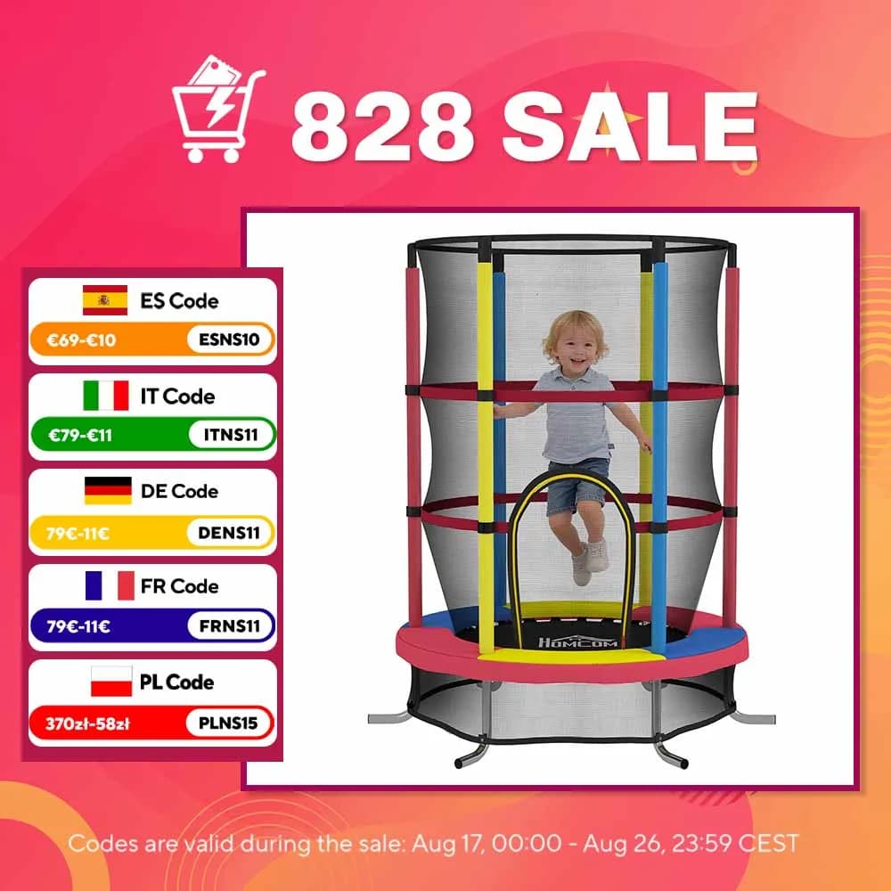 HOMCOM Cama Elástica Infantil Ø160 cm Trampolín para Niños de 3-6 Años con Red de Seguridad Patas en Forma de L Multicolor