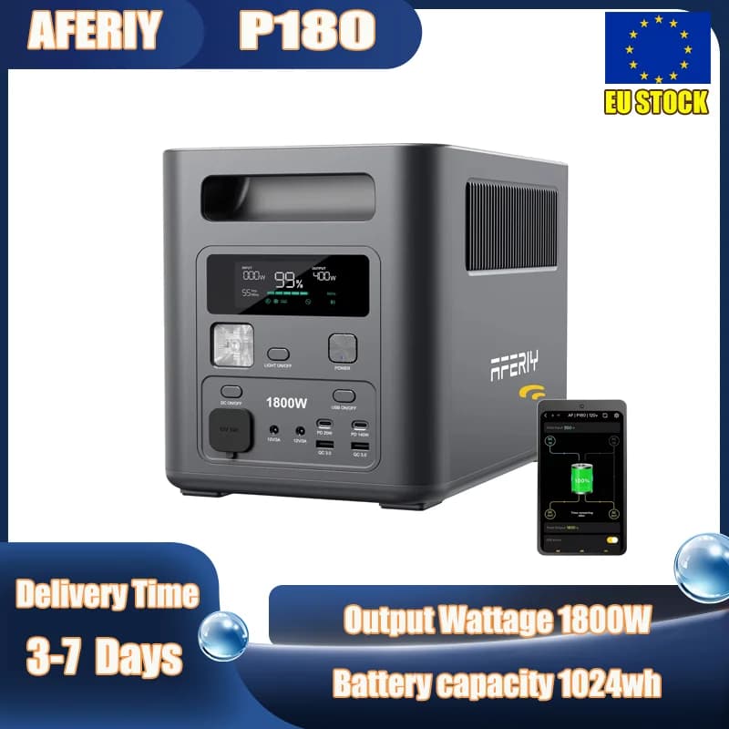 Estación de Energía Portátil AFERIY P180, Generador Solar de 1800W con Batería Lifepo4 de 1024Wh para Acampar al Aire Libre, Estación de Energía