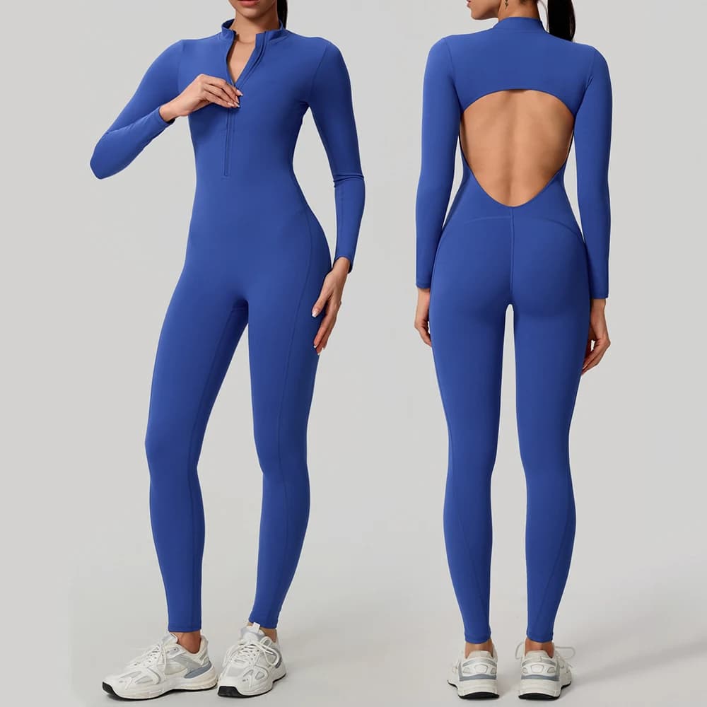 Conjunto de monos con cremallera para mujer, mono de Yoga de manga larga, monos deportivos para correr al aire libre, mono de Fitness de realce de