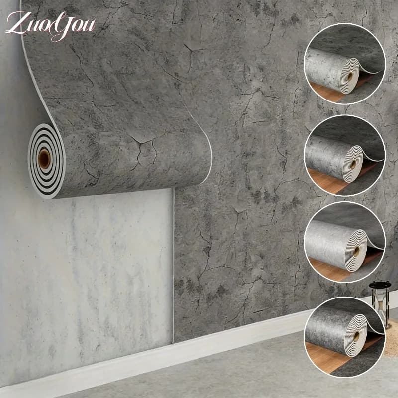 Papel tapiz de vinilo autoadhesivo, paneles de pared de espuma gruesa con textura de hormigón de 3M x 40cm para decoración Interior, pegatinas de