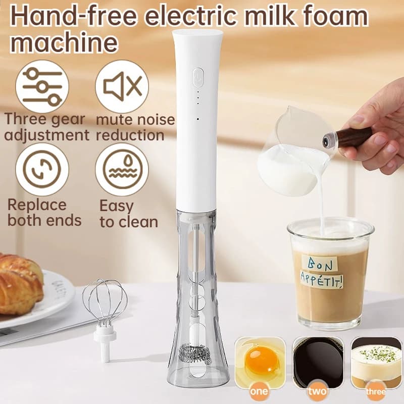 Espumador de Leche Eléctrico, No Manual, con Tres Velocidades Ajustables, Cabezal Doble Reemplazable, Diseño Inalámbrico, para