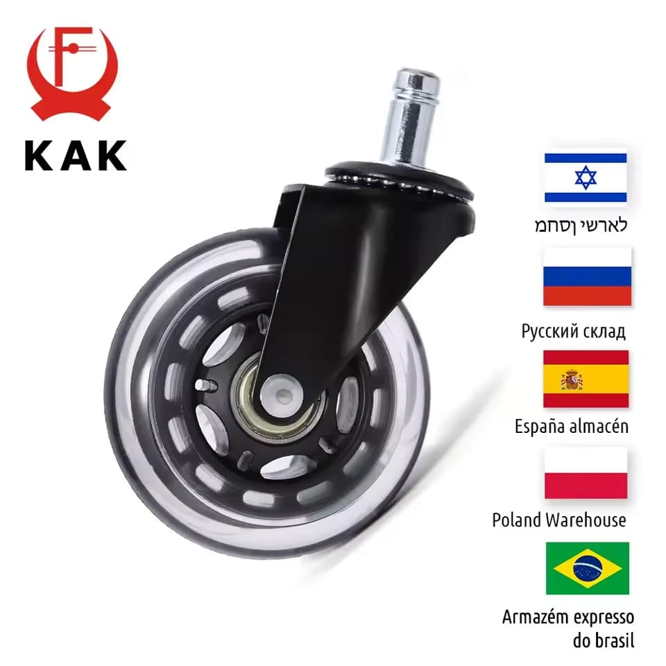 5 uds KAK 3 "rueda silenciosa Universal silla de oficina ruedas de repuesto 60KG ruedas de goma suave rodillo seguro herrajes para ruedas de muebles