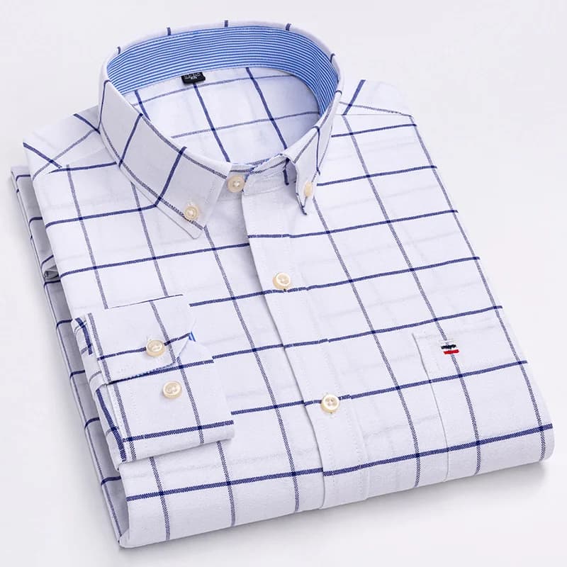 Camisas de talla grande 7XL100% algodón para hombre, camisa lisa Oxford de calidad de gran tamaño, tops ajustados de manga larga, ropa a cuadros a