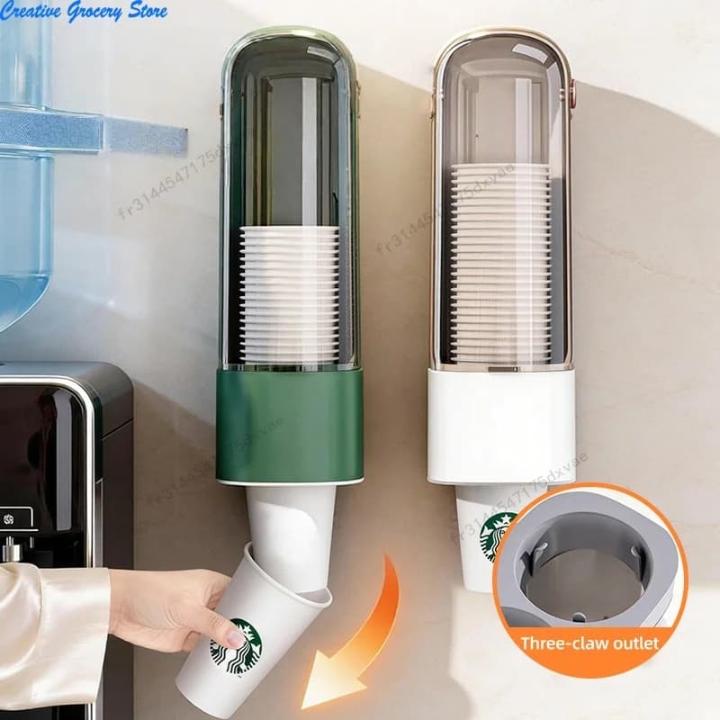 Organizador de Vasos Desechables para Montar en la Pared, Soporte Transparente a Prueba de Polvo Sin Perforaciones para Dispensador de Agua, Oficina,
