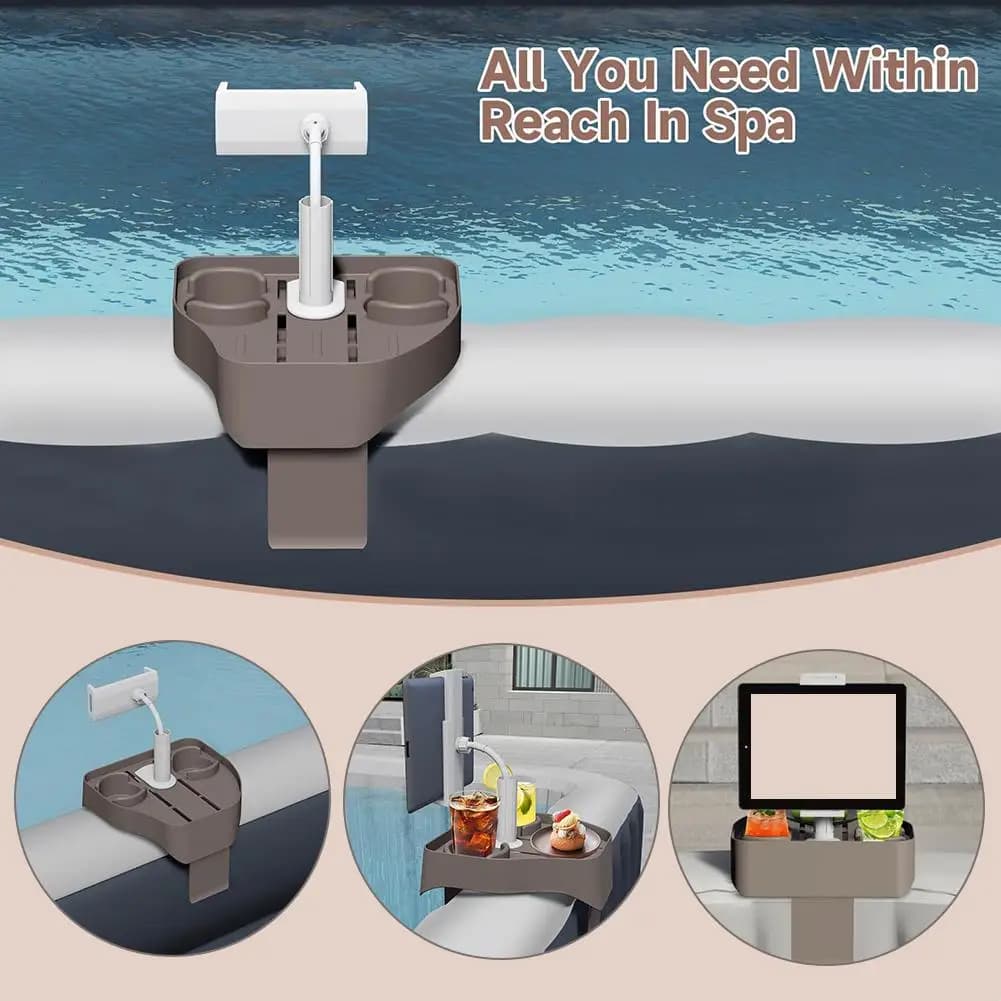 Bandeja ajustable para bañera de hidromasaje, mesa con portavasos, soporte para teléfono para piscinas inflables al aire libre, estanterías para