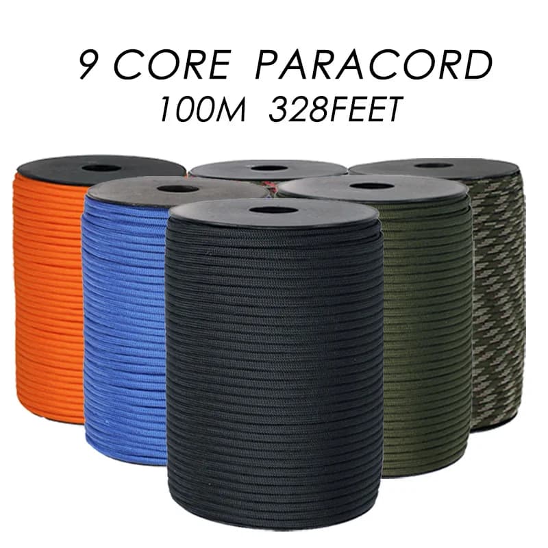 Cuerda Paracord de 9 núcleos 550, 100M, 328 pies de diámetro, 4mm para acampar al aire libre, cordón de supervivencia, cuerda de paracaídas,