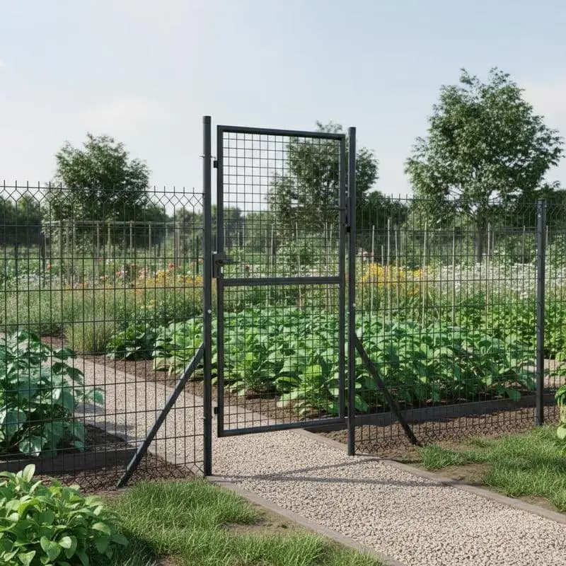 Puerta de jardín de doble barra de acero galvanizado con recubrimiento en polvo, con anchura ajustable, postes, bisagras y 3 llaves para cercas.