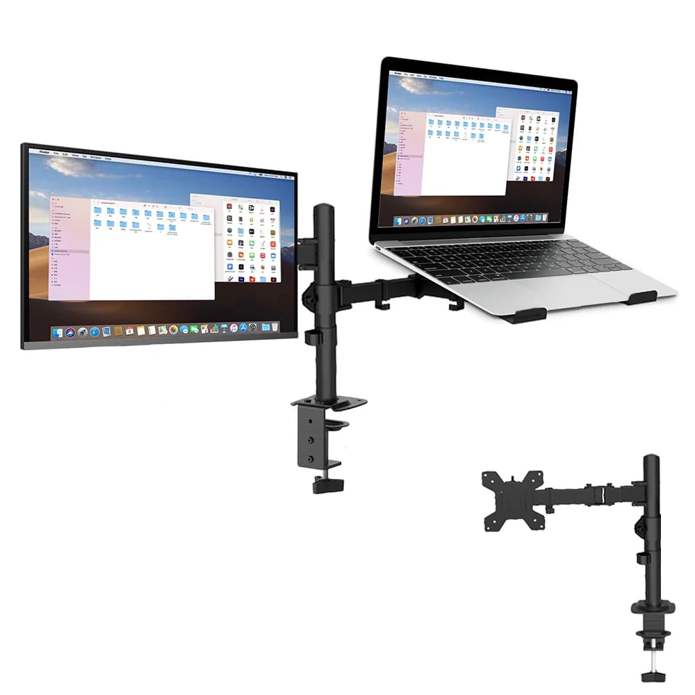 Soporte para Dos Monitores y Laptop, Compatible con Pantallas de 13-27 Pulgadas, Altura Ajustable, Ergonómico, para Oficina en Casa, Juegos,