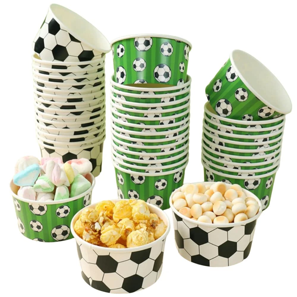 10-50 Piezas de Tazones de Papel Desechables con Temática de Fútbol, Tazones de Papel para Postres y Helados, Artículos para Fiestas Deportivas,