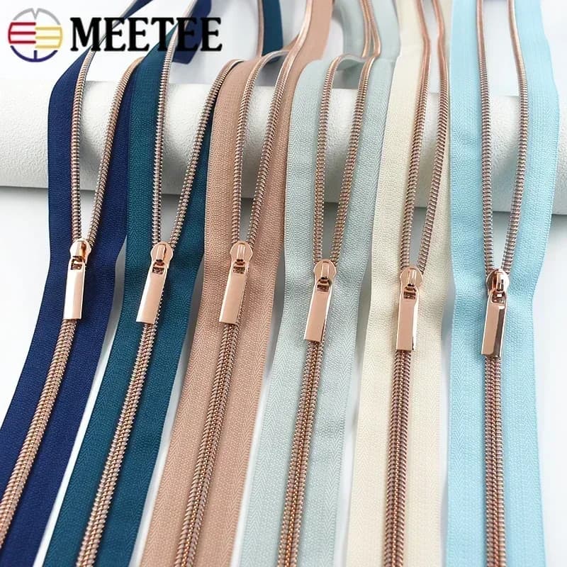 Meetee 5 de 5/10/20M #   Cinta de cremallera color oro rosa con deslizadores, cremalleras de nailon para coser, decoración de bolsos y prendas, kit