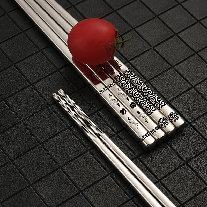 Palillos Coreanos de 24 cm, Acero Inoxidable 316L de Alta Calidad, Grabado Láser, Antideslizantes y Antiescaldantes
