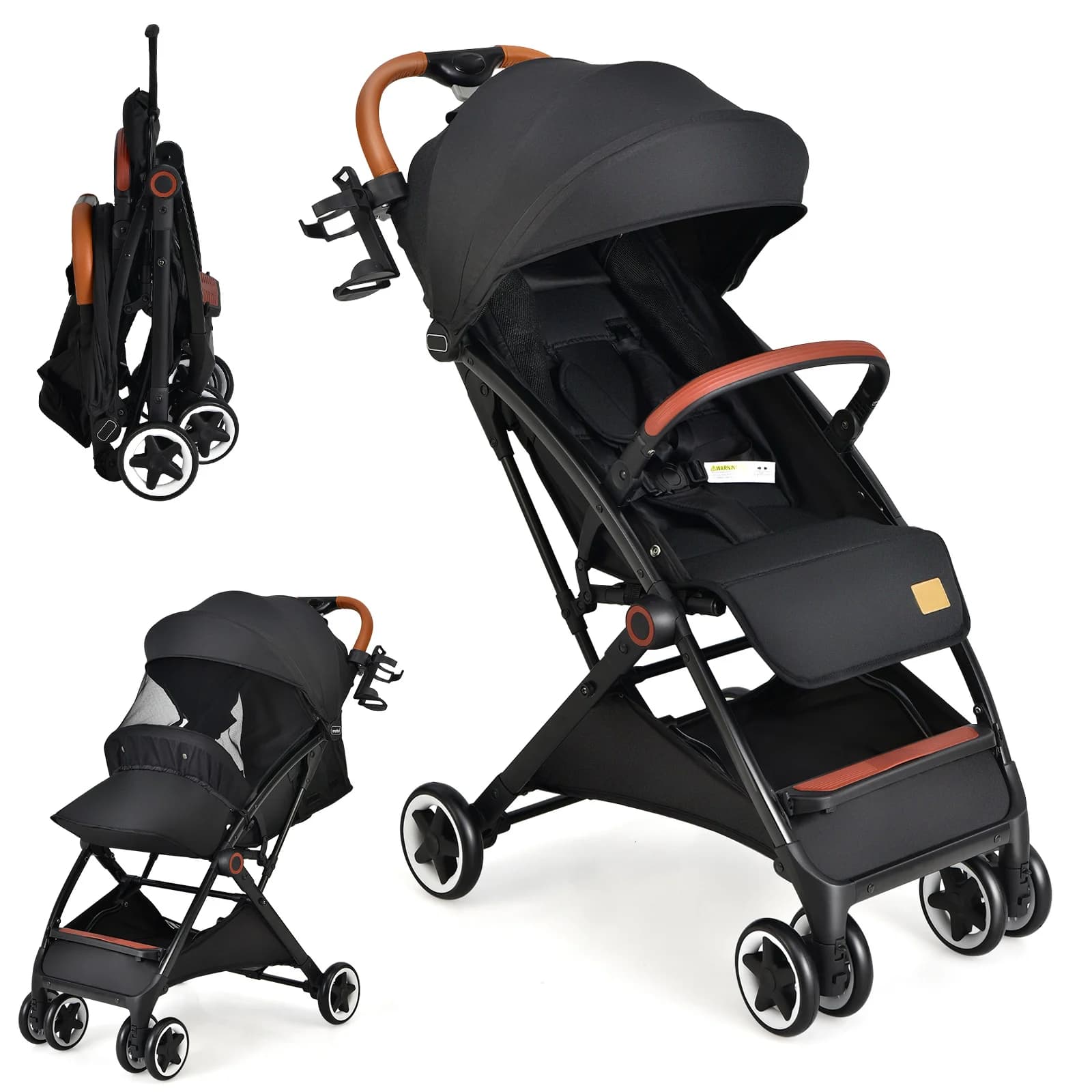 Cochecito plegable, cochecito de viaje con función reclinable, cochecito infantil con respaldo y capucha ajustables