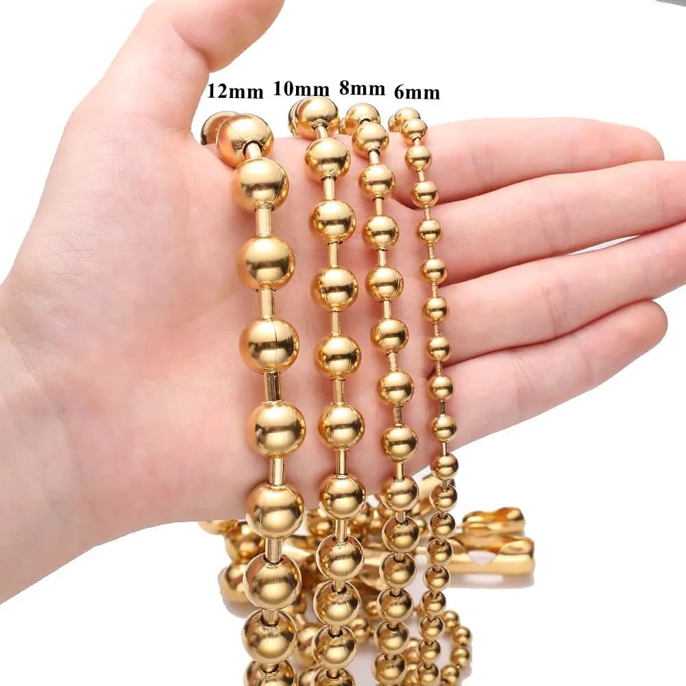 6/8/10/12mm joyería de moda para hombres y mujeres Color oro de 18 quilates cuentas de acero inoxidable 316L collar de cadena de bolas regalo de