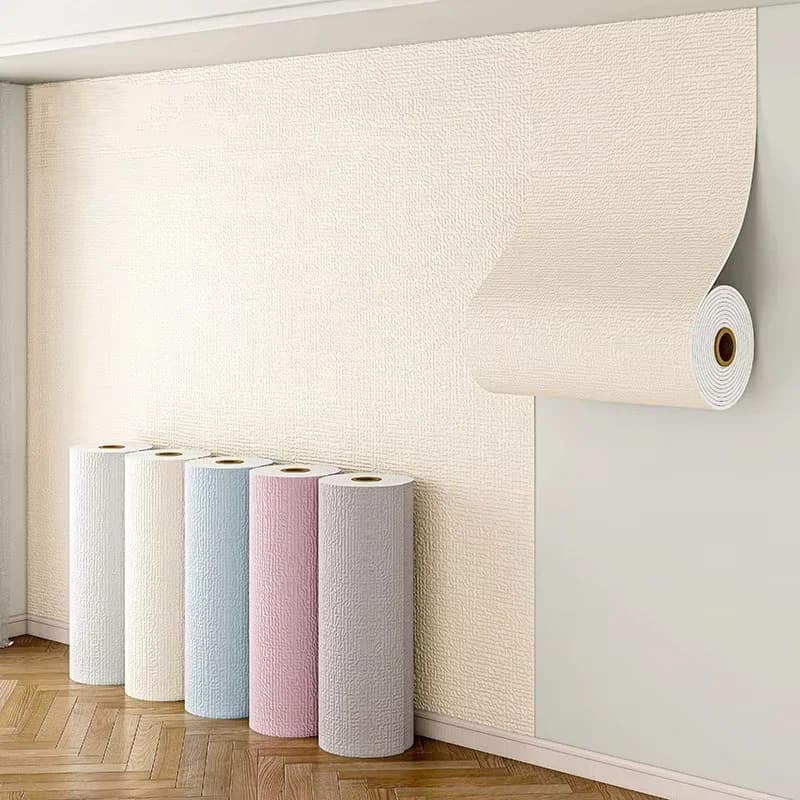 Adhesivo de pared de espuma 3D de lino autoadhesivo, papel tapiz de decoración de pared de fondo de Color sólido de PVC a prueba de humedad,