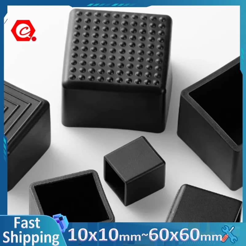Fundas Protectoras Antideslizantes de Goma Suave para Patas de Mesa y Silla, de PVC Negro, Cuadradas/Rectangulares, de 10x10mm a 60x60mm