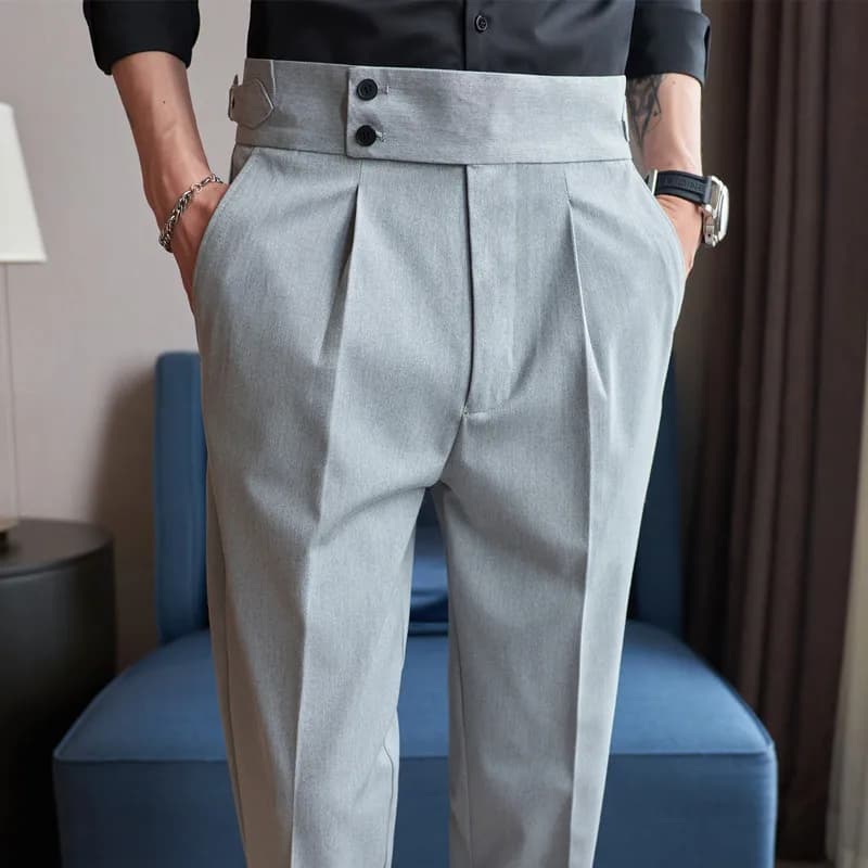 Pantalones de hombre Pantalones de oficina clásicos para hombre Slim Fit Cintura alta Bolsillos vintage para estilo formal de negocios Pantalones
