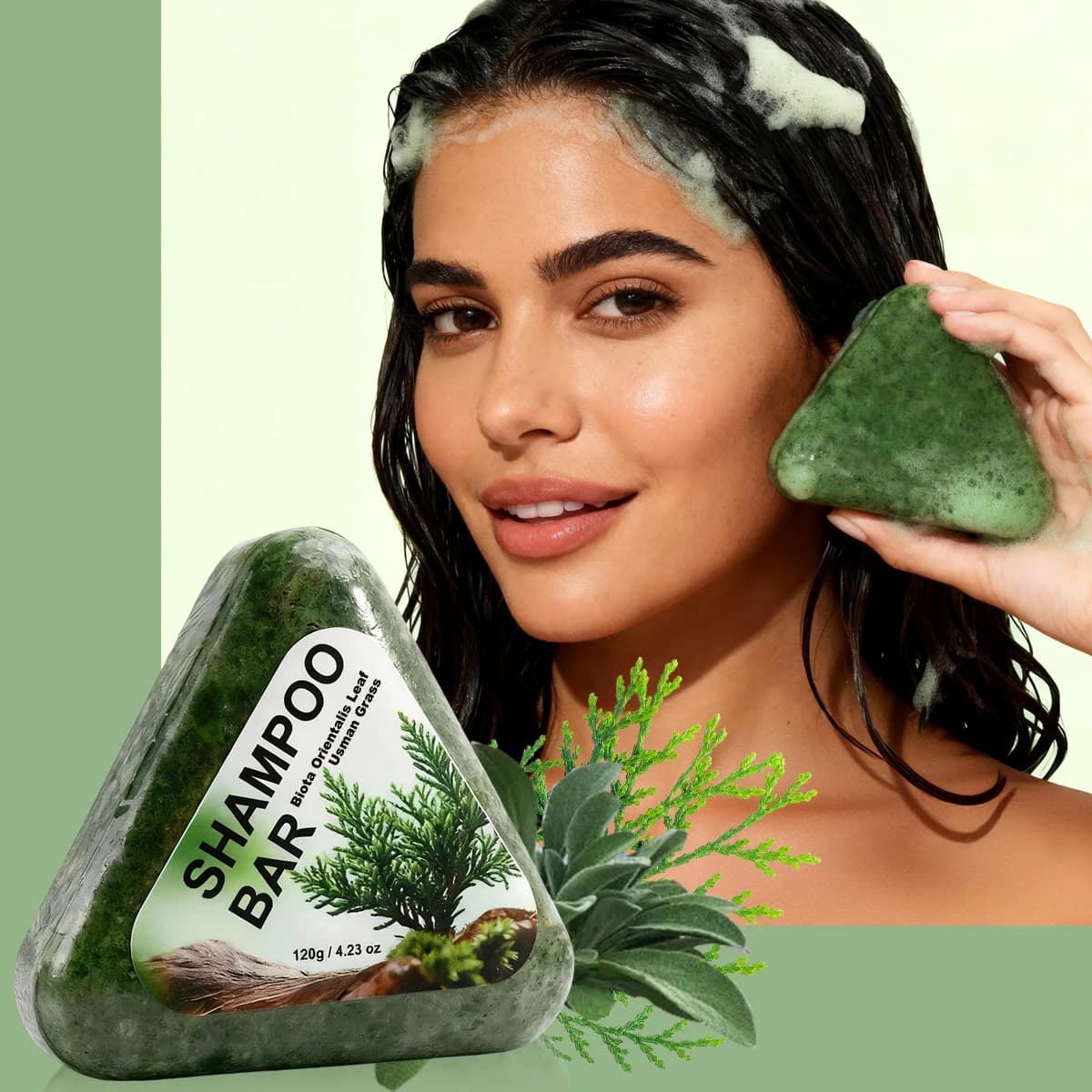 Barra de champú Usman Grass para el crecimiento del cabello, antipérdida de cabello, controla el aceite, barra de jabón orgánico natural