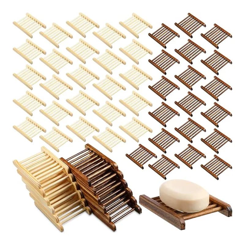 Soporte de jabón de madera de bambú para el hogar, jabonera de madera para baño, artesanía a mano, accesorios para platos de ducha y bañera,