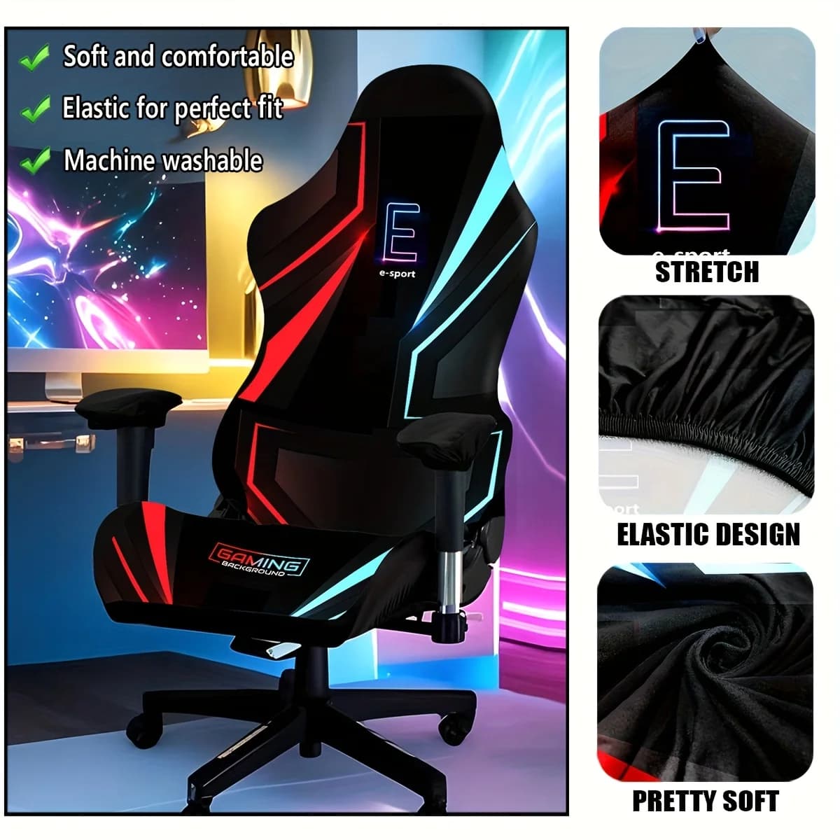 Funda para silla de juegos, juego de funda para silla de oficina lavable de alta elasticidad única, adecuada para sillas de juegos, decoración del
