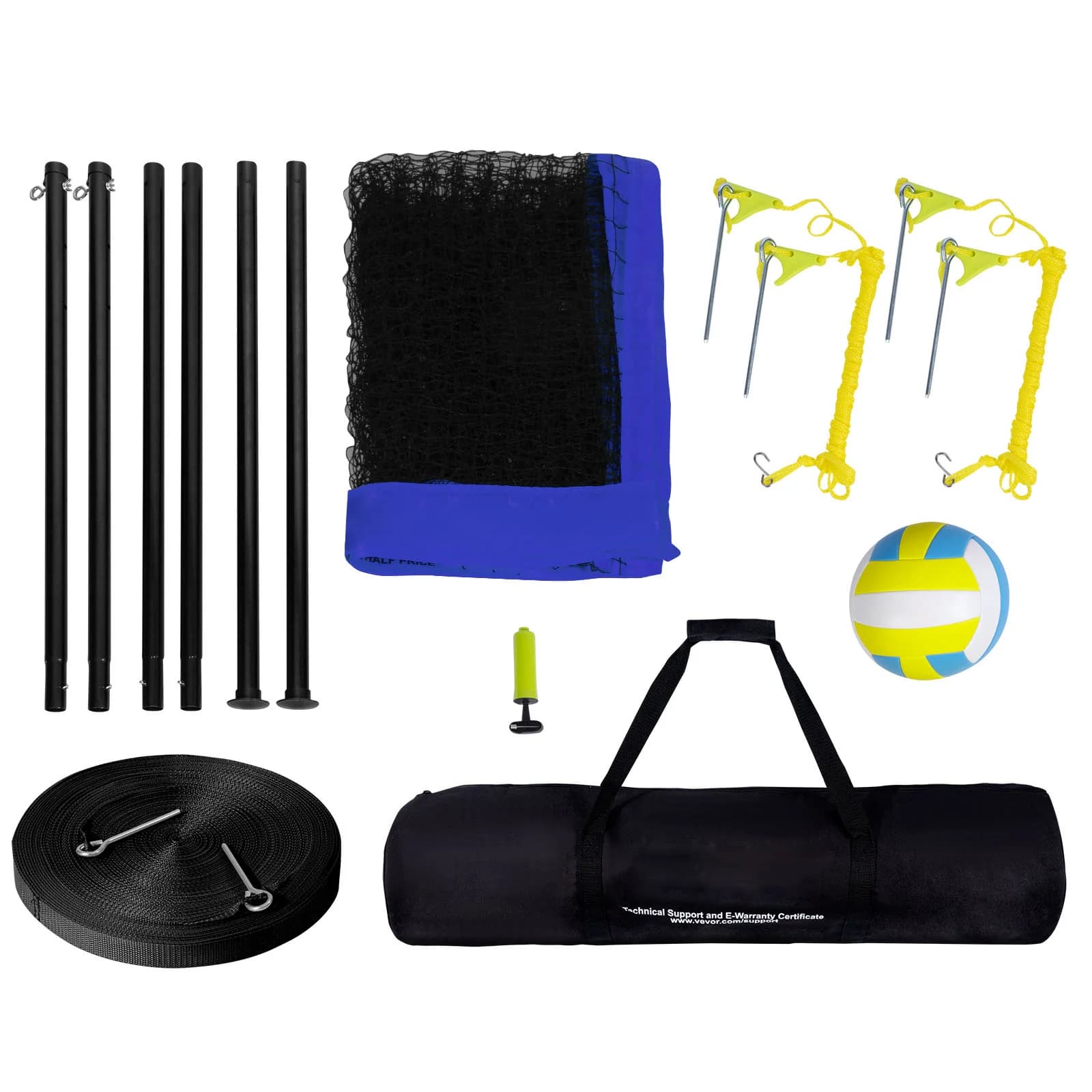 SucceBuy Sistema de red de voleibol para exteriores, postes de acero de altura ajustable con bomba de voleibol de PVC, bolsa de transporte para