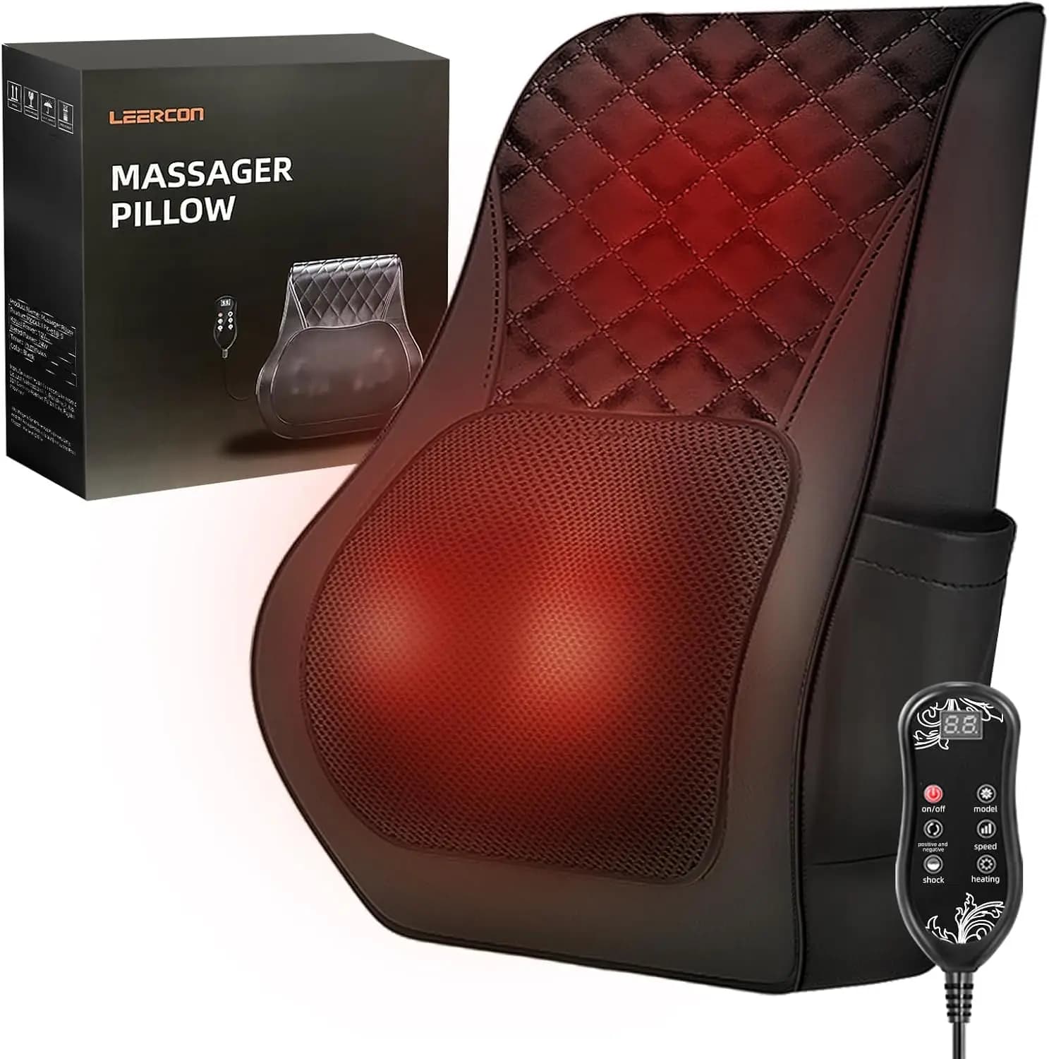 Almohada de Masaje Shiatsu LEERCON con Calor, Masajeador de Cuello y Espalda 3D para el Hogar, Oficina y Auto, el Mejor Regalo para Hombres y Mujeres
