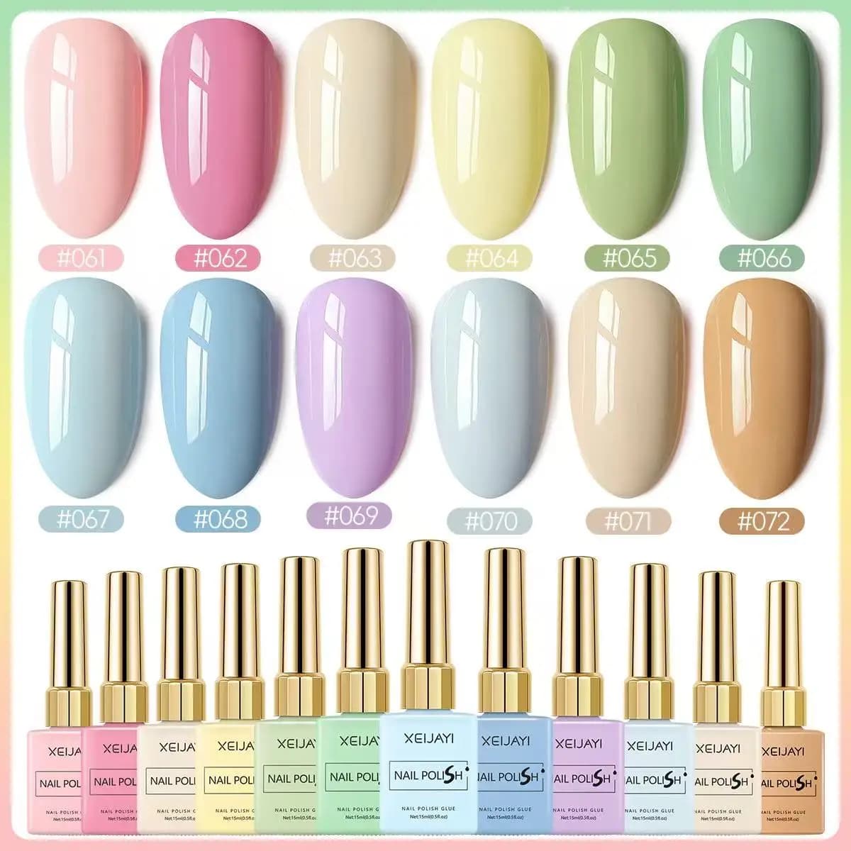 XEIJAYI-Juego de esmalte de uñas en Gel macarrón, 12 colores, alto brillo, LED UV de larga duración, Gel para remojar, fórmula sin alcohol, arte