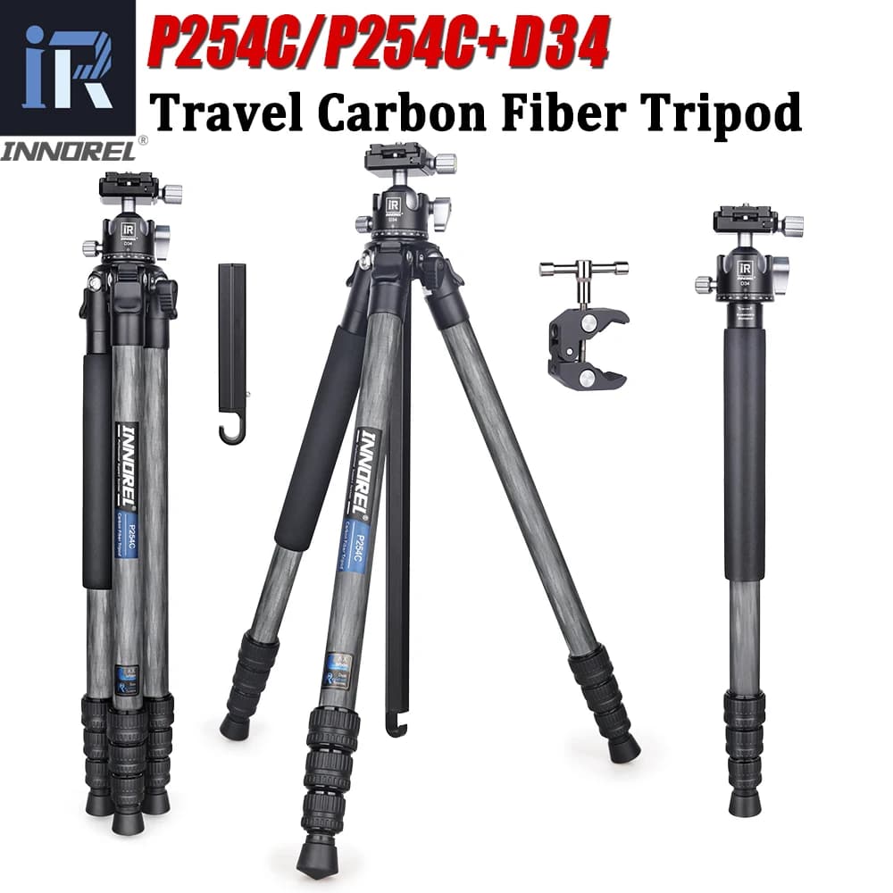Trípode de fibra de carbono-INNOREL P254C trípode y monopié de viaje ligero compacto portátil para soporte de cámara Digital DSLR carga 12kg