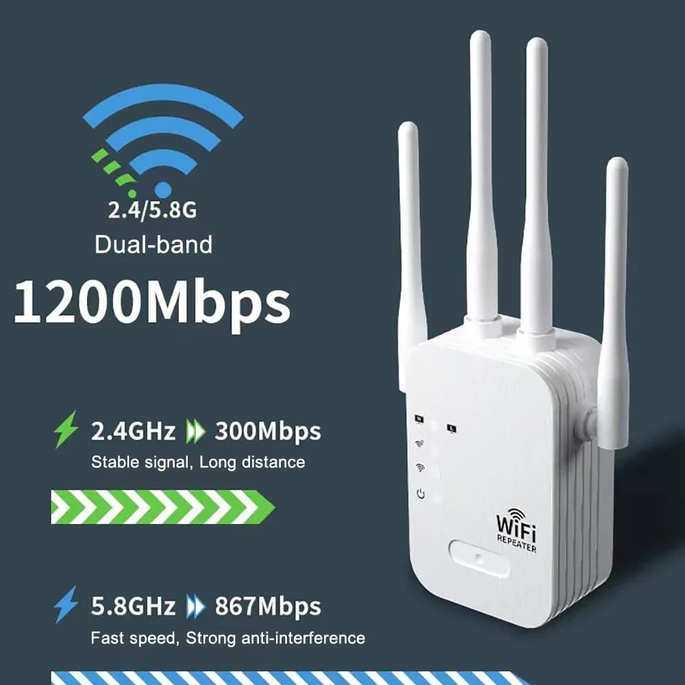Repetidor WiFi de 1200Mbps extensor inalámbrico amplificador WiFi 5G 2,4G amplificador de red de doble banda enrutador WiFi de señal de largo