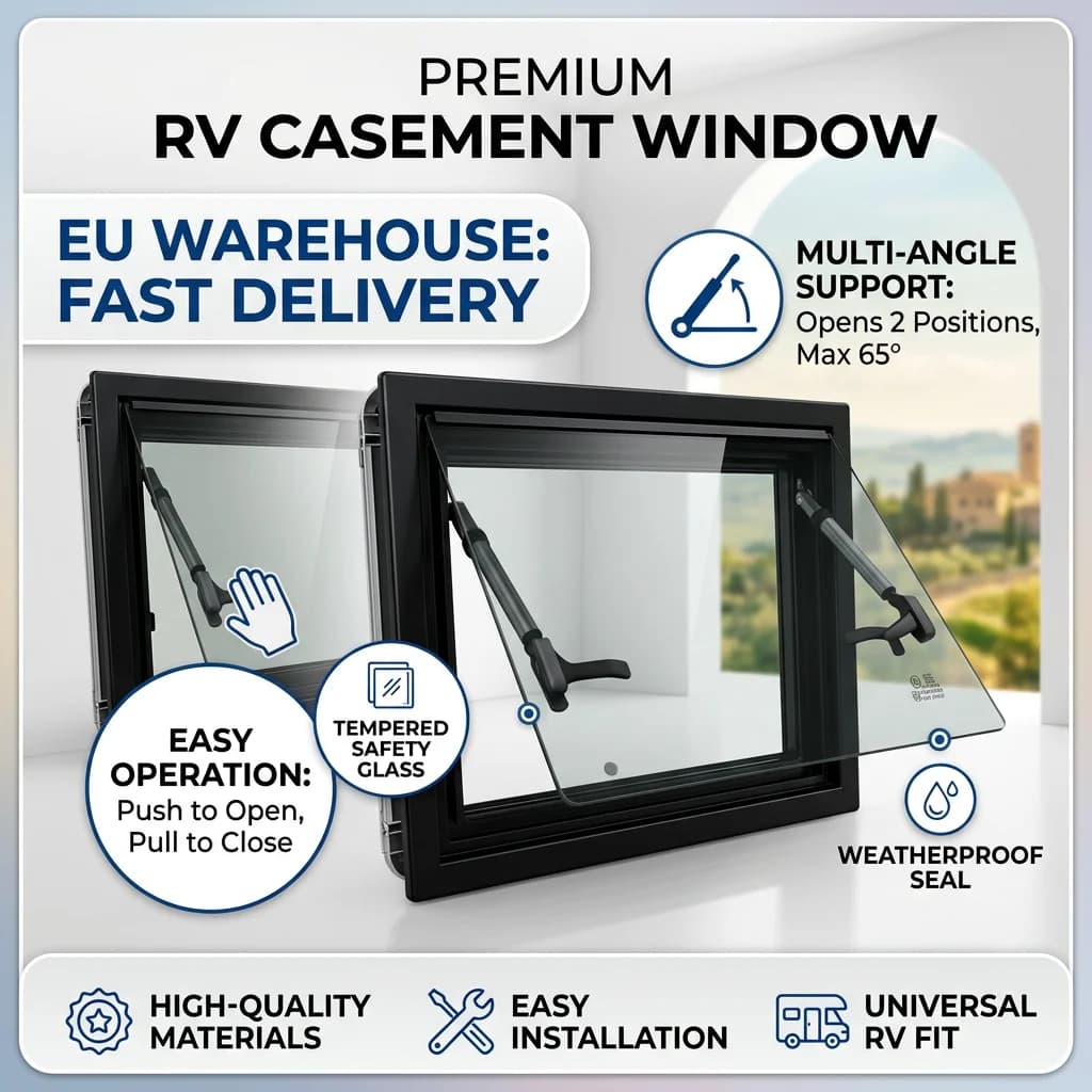 Ventana para RV TONGFA con Certificación E-mark y DOT, de Aleación de Aluminio y Vidrio Templado, con Persiana Plegable y Mosquitera para Caravana,