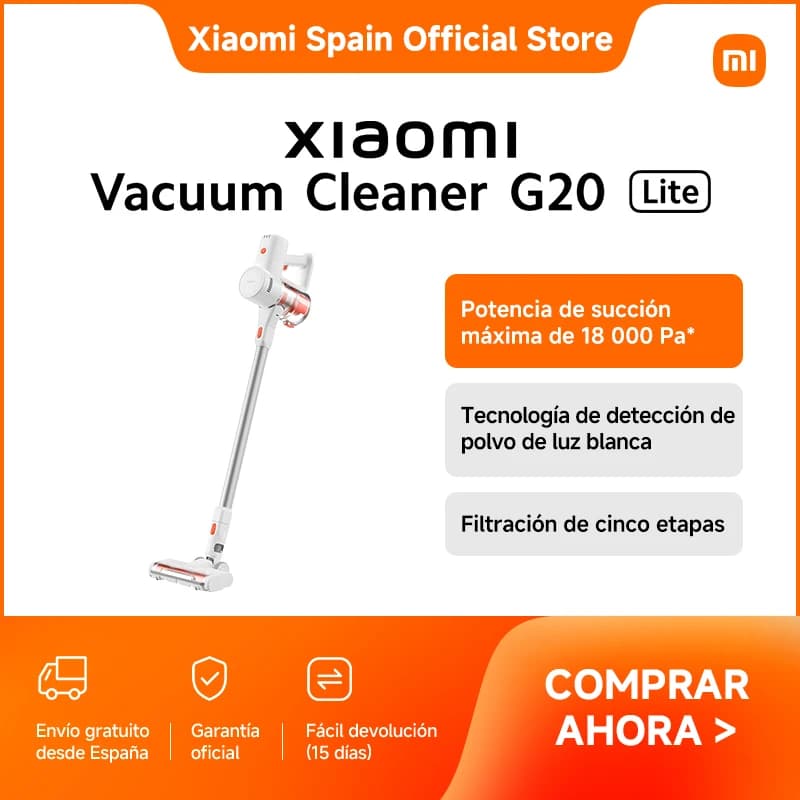 Oficial | Xiaomi Vacuum Cleaner G20 Lite, Potencia de succión máxima de 18000 Pa*, Tecnología de detección de polvo de luz blanca, Filtración de