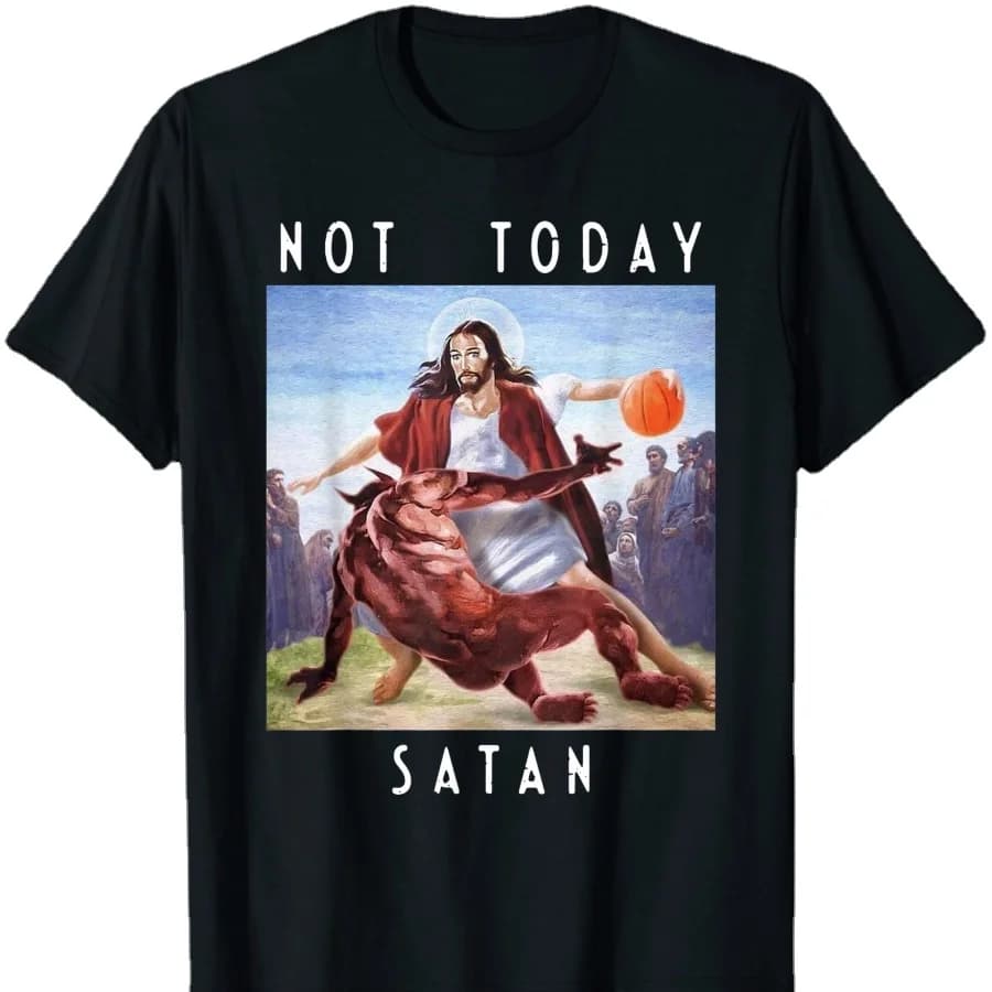 Camiseta Not Today Satan Jesus Vs Satan Playing Basketball, camiseta de verano de algodón de manga corta con cuello redondo para hombre, nueva S-3XL