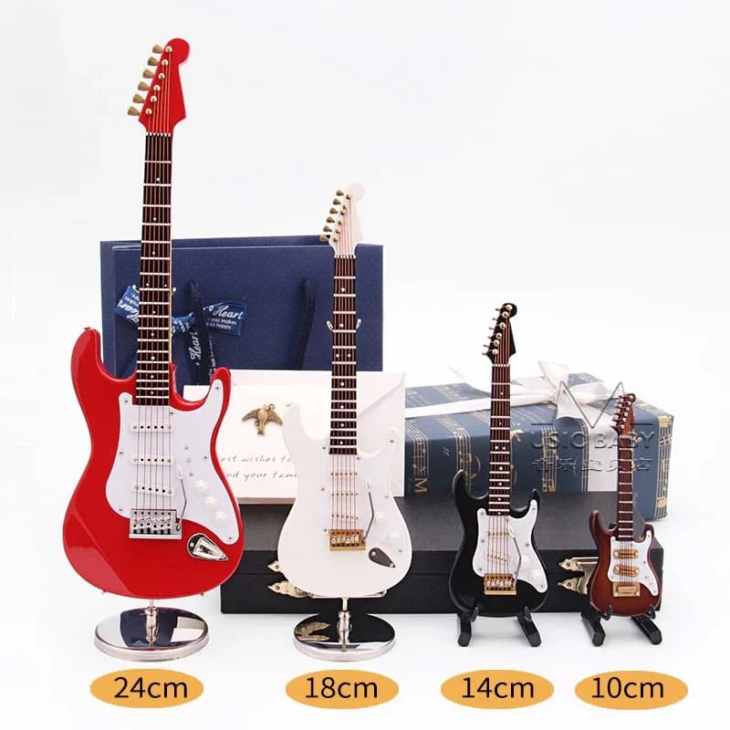 Mini guitarra eléctrica de madera, modelo en miniatura, instrumento musical, decoración de guitarra, regalo decorativo para dormitorio, sala de