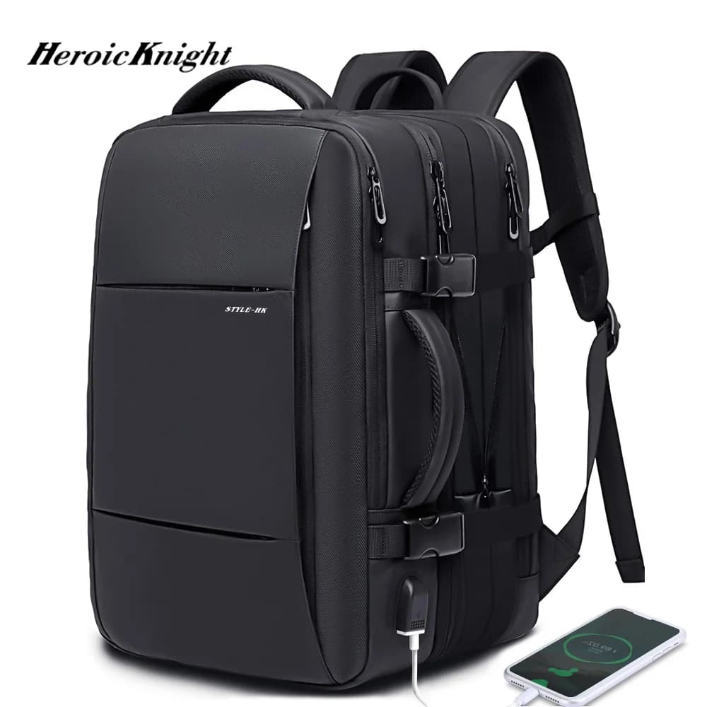 Mochila de viaje Heroic Knight, mochila de negocios para hombres, mochila escolar expandible con USB, mochila impermeable para ordenador portátil de